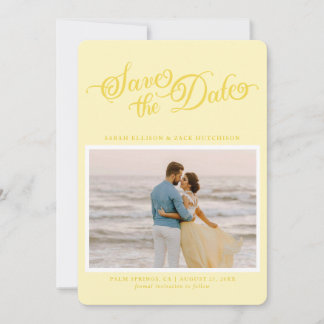 Classy Butter Yellow Elegant Script Sla de datum o Save The Date