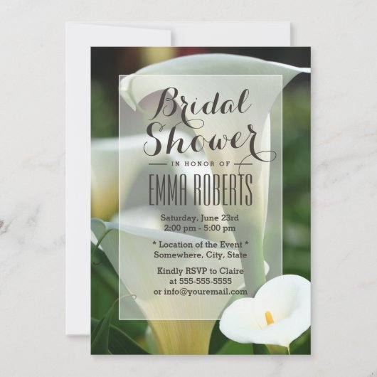 Classy Calla Lily Bridal Shower Invitations Kaart (Voorkant)
