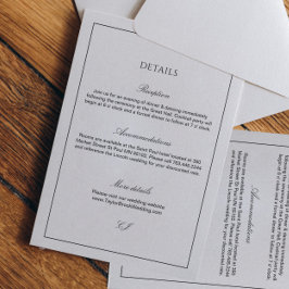 Classy Calligraphy Black and White Wedding Details Informatiekaartje