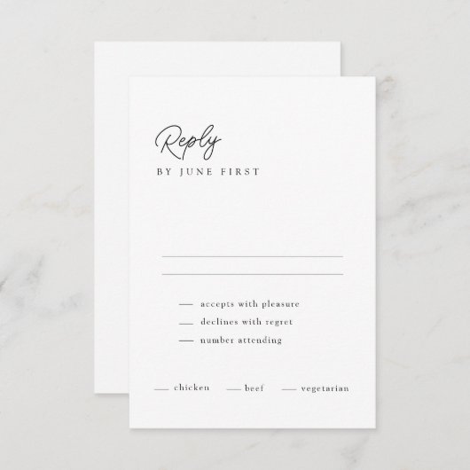 Classy Calligraphy Black White Wedding RSVP Kaart (Voorkant / Achterkant)