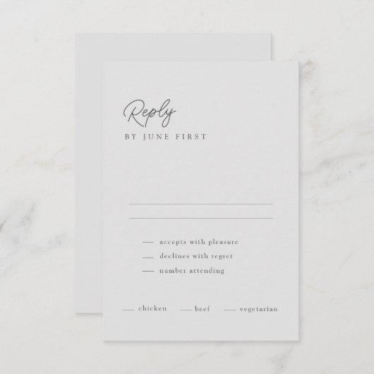 Classy Calligraphy Light Gray Wedding RSVP Kaart (Voorkant / Achterkant)