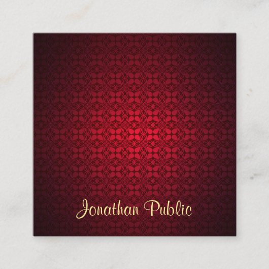 Classy Calligraphy Script Name Elegant Red Damask Vierkante Visitekaartje (Voorkant)