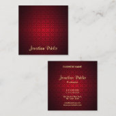 Classy Calligraphy Script Name Elegant Red Damask Vierkante Visitekaartje (Voorkant / Achterkant)