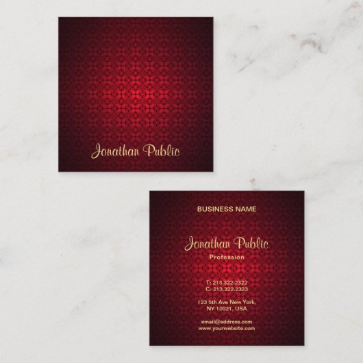 Classy Calligraphy Script Name Elegant Red Damask Vierkante Visitekaartje (Voorkant / Achterkant)