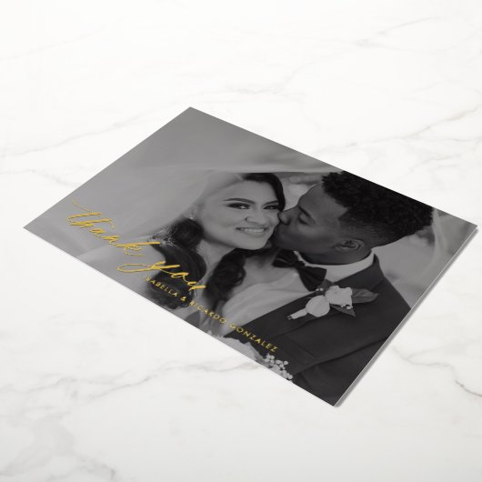 Classy Calligraphy Weddenschap Foto: Echte dank Folie Uitnodiging (Gedraaid)