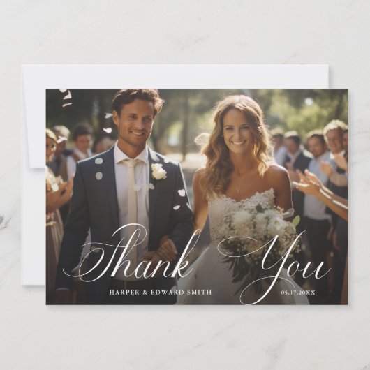 Classy Calligraphy Wedding 2 Foto Bedankkaart (Voorkant)