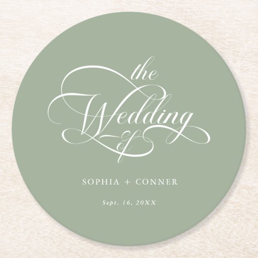 Classy Calligraphy Wedding Sage Green Ronde Kartonnen Onderzetter (Voorkant)
