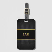 Classy Carbon Black & Gold Monogrammed Bagagelabel (Voorkant (verticaal))