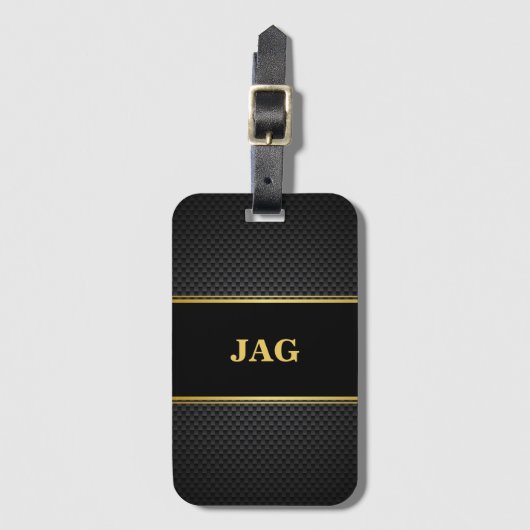 Classy Carbon Black & Gold Monogrammed Bagagelabel (Voorkant (verticaal))