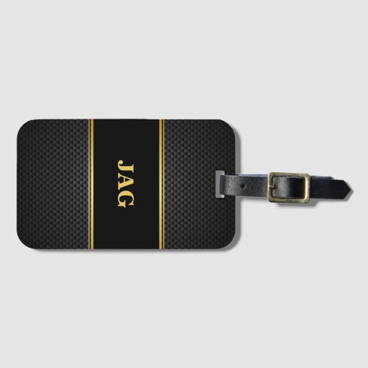 Classy Carbon Black & Gold Monogrammed Bagagelabel (Voorkant (horizontaal))