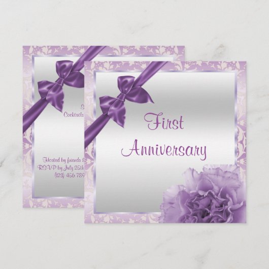 Classy Carnance en Bow 1st Wedding Jubileum Kaart (Voorkant / Achterkant)