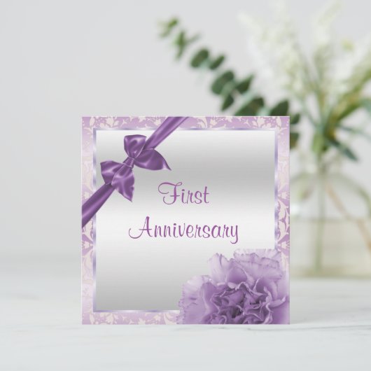 Classy Carnance en Bow 1st Wedding Jubileum Kaart (Staand voorkant)