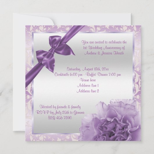 Classy Carnance en Bow 1st Wedding Jubileum Kaart (Achterkant)