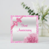 Classy Carnance en Bow 1st Wedding Jubileum Kaart (Staand voorkant)