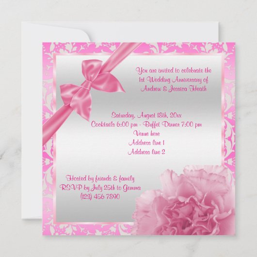 Classy Carnance en Bow 1st Wedding Jubileum Kaart (Achterkant)