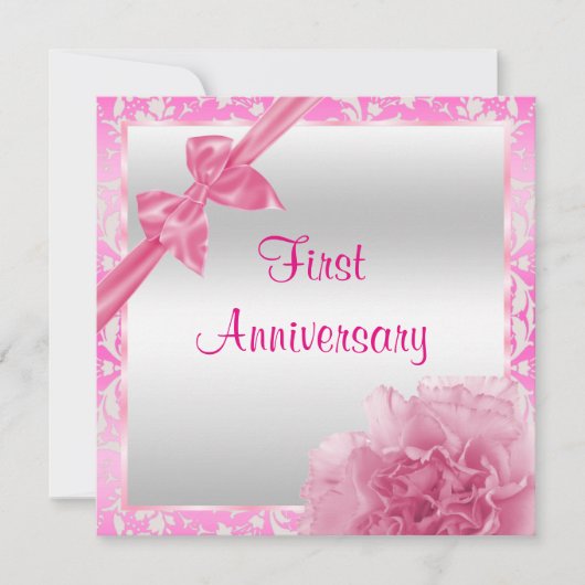 Classy Carnance en Bow 1st Wedding Jubileum Kaart (Voorkant)