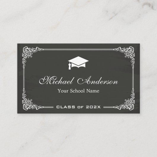 Classy Chalkboard Black White Afstuderen student Contactkaartje (Voorkant)