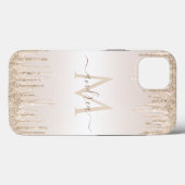 Classy Champagne Glitter Dripping Monogramname Case-Mate iPhone Case (Achterkant (horizontaal))