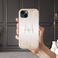 Classy Champagne Glitter Dripping Monogramname