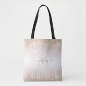Classy Champagne Glitter Dripping Monogramname Tote Bag (Voorkant)