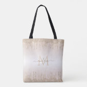 Classy Champagne Glitter Dripping Monogramname Tote Bag (Achterkant)