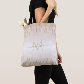 Classy Champagne Glitter Dripping Monogramname Tote Bag (Dichtbij)