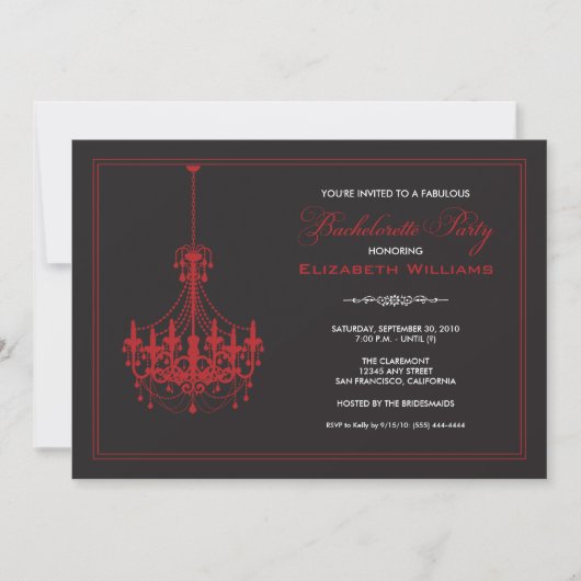 Classy Chandelier Bachelorette Invitation (rood) Kaart (Voorkant)
