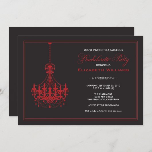 Classy Chandelier Bachelorette Invitation (rood) Kaart (Voorkant / Achterkant)
