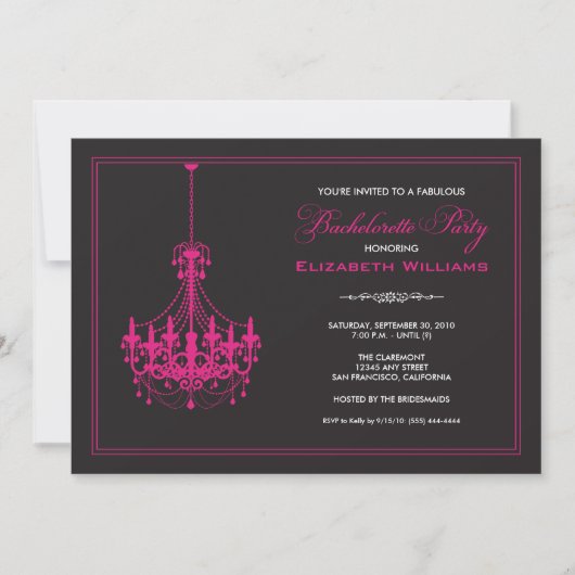 Classy Chandelier Bachelorette Invitation (roze) Kaart (Voorkant)