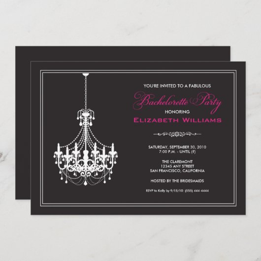 Classy Chandelier Bachelorette Invitation (wit) Kaart (Voorkant / Achterkant)