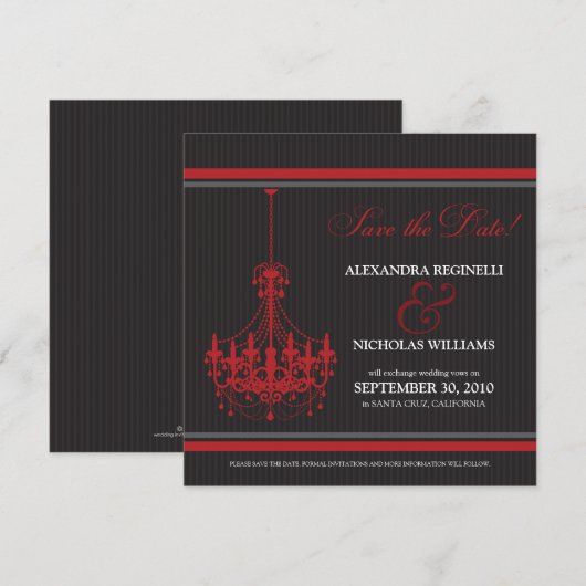 Classy Chandelier Save the Date (zwart/rood) (Voorkant / Achterkant)