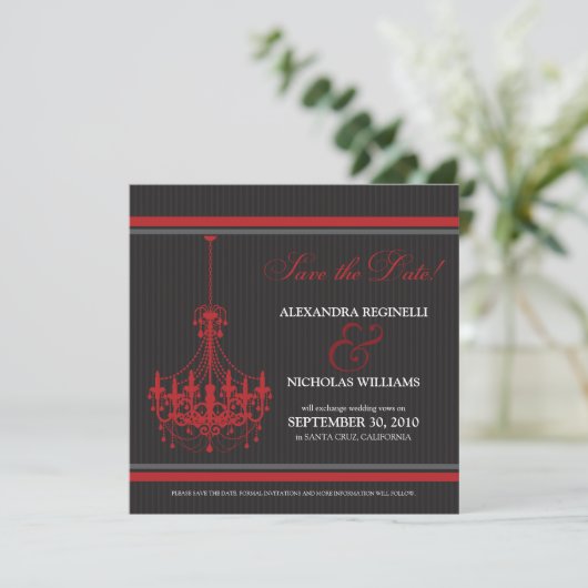 Classy Chandelier Save the Date (zwart/rood) (Staand voorkant)