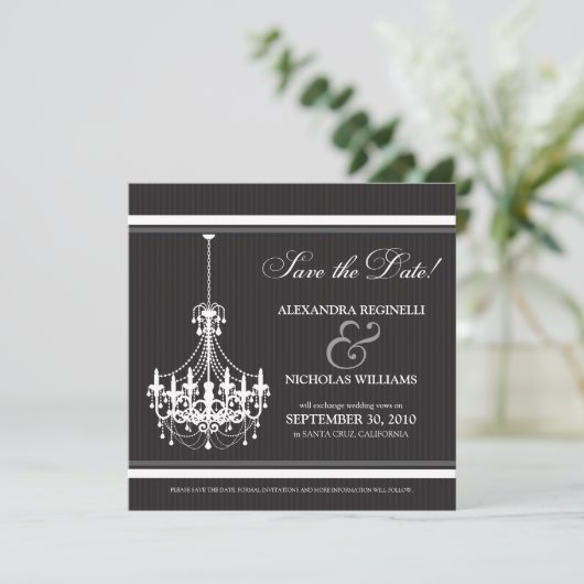 Classy Chandelier Save the Date (zwart/wit) (Staand voorkant)