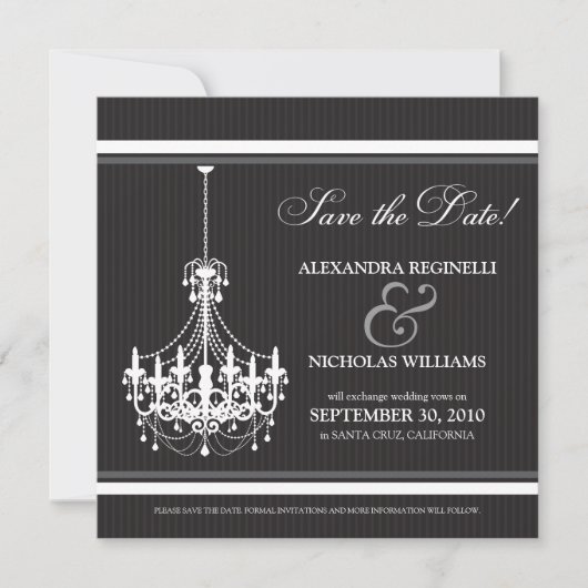 Classy Chandelier Save the Date (zwart/wit) (Voorkant)