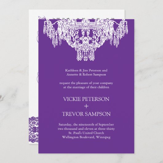 Classy Chandelier Wedding Invitations Kaart (Voorkant / Achterkant)