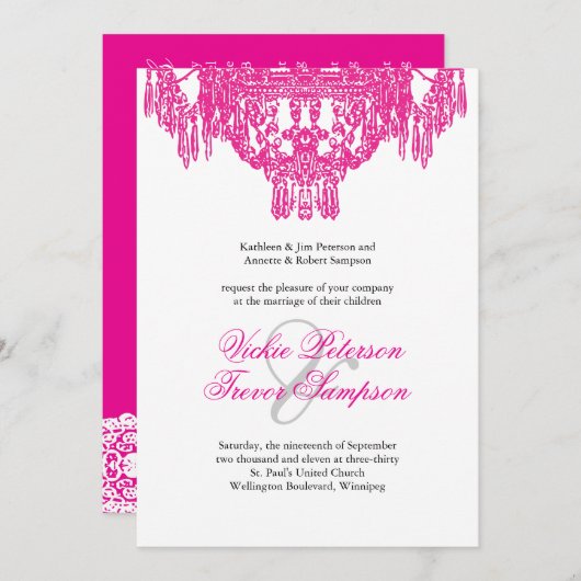 Classy Chandelier Wedding Invitations Kaart (Voorkant / Achterkant)