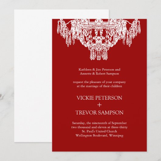 Classy Chandelier Wedding Invitations Kaart (Voorkant / Achterkant)