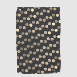 Classy Charcoal Silver en Gold Polka Dots Golfhanddoek