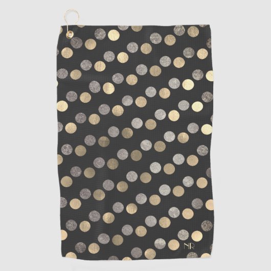 Classy Charcoal Silver en Gold Polka Dots Golfhanddoek (Voorkant)