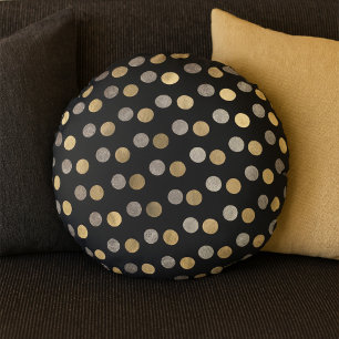 Classy Charcoal Silver Gold Polka Dots Round Grey Rond Kussen