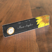 Classy Cheerful Sunflower Monogram Naambordje (Zijkant)