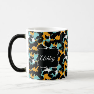 Classy Cheetah Print Splash Aqua Monogram Aangepas Magische Mok