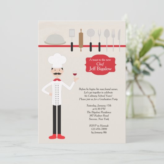 Classy Chef Afstuderen Uitnodiging (Staand voorkant)