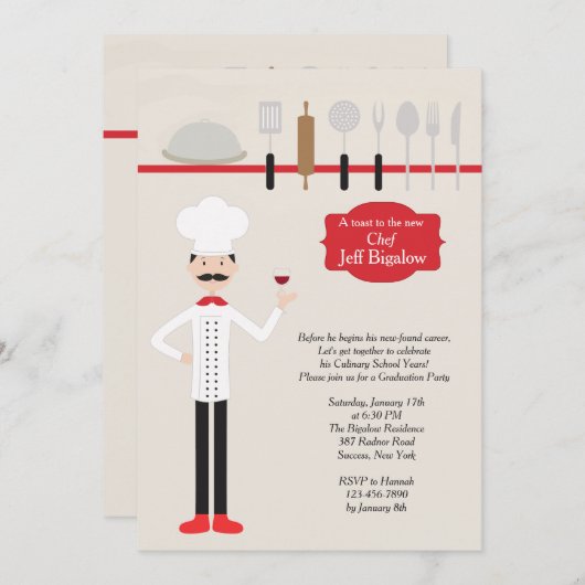 Classy Chef Afstuderen Uitnodiging (Voorkant / Achterkant)