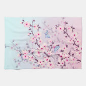 Classy Cherry Blossom Landschap Roze Blauw Theedoek (Horizontaal)