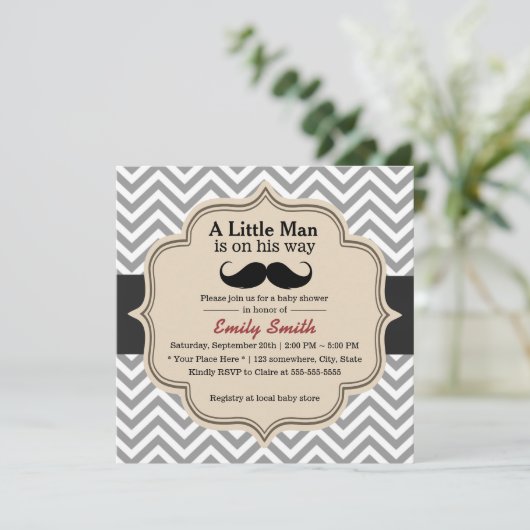 Classy Chevron Mustache Little Man Baby shower Kaart (Staand voorkant)