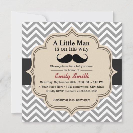 Classy Chevron Mustache Little Man Baby shower Kaart (Voorkant)