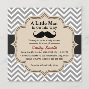 Classy Chevron Mustache Little Man Baby shower Kaart