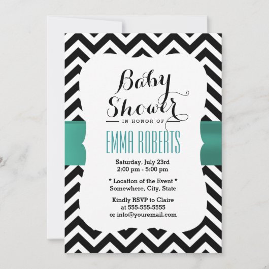 Classy Chevron Stripes Blauwgroen Baby shower Kaart (Voorkant)