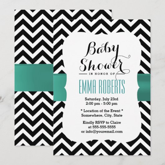 Classy Chevron Stripes Blauwgroen Baby shower Kaart (Voorkant / Achterkant)